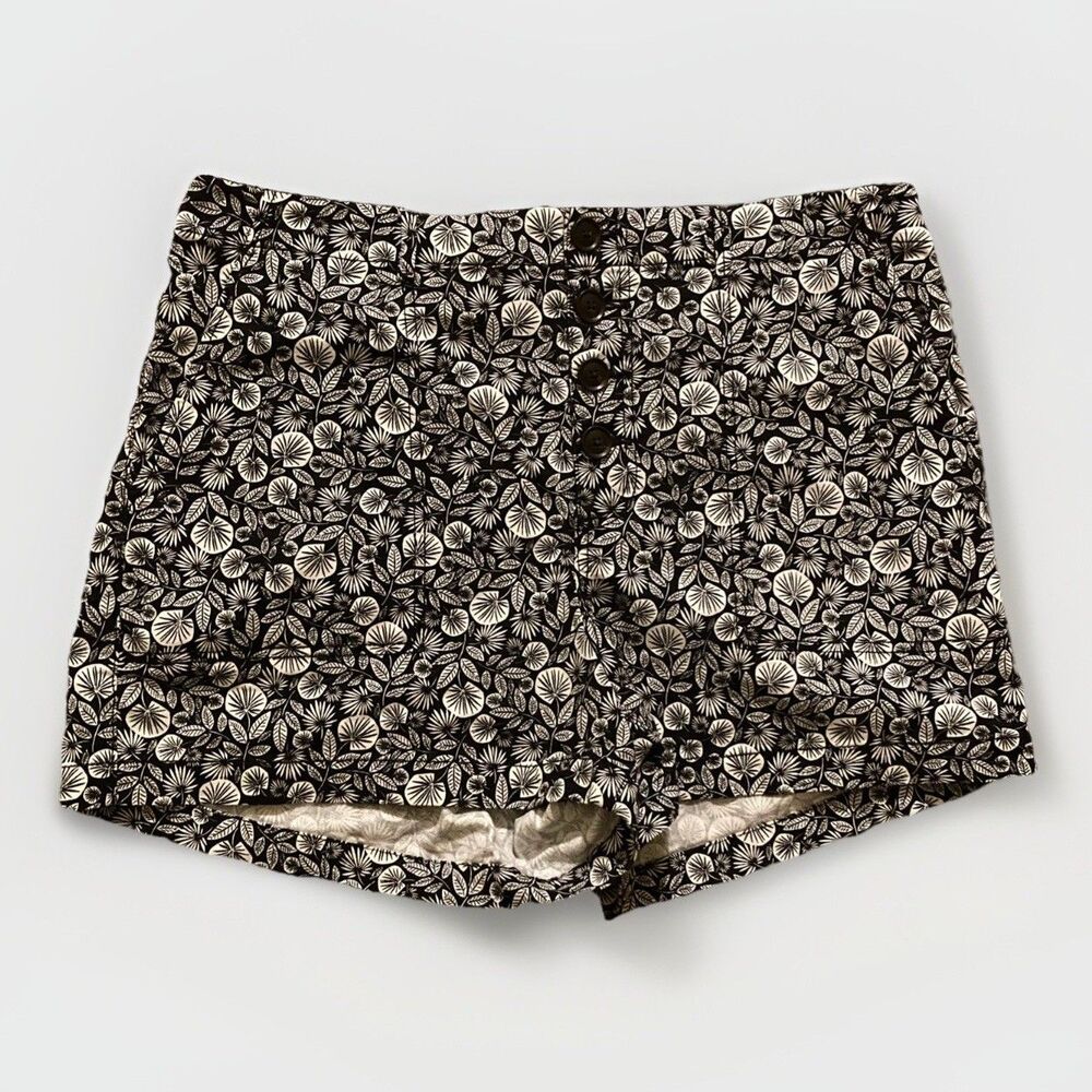 Loft Women’s Size 14 Palm Leaf Button Fly Black Shorts Pockets Chino